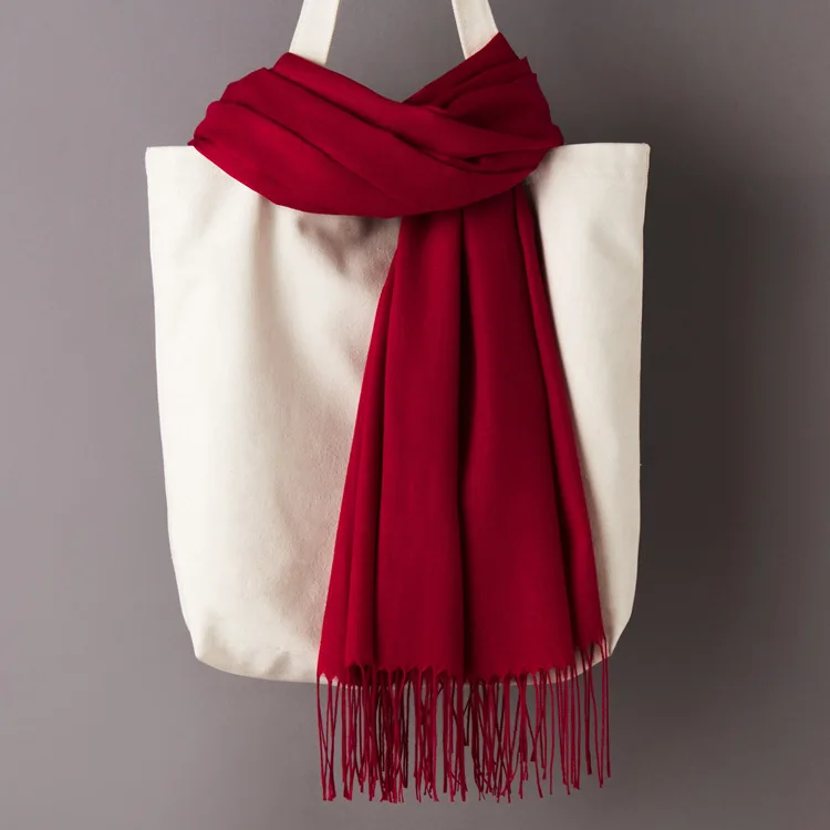 Women Solid Color Cashmere Scarves with Tassel Autumn New Soft Warm Lady Girls Wraps Thin Long Scarf Female Shawl Men Scarf - Цвет: Wine red Scarf