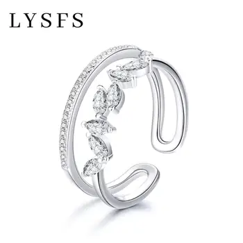 

LYSFS Authentic 925 Sterling Silver Rings Adjusted Wedding Engagement Ring Zirconia Crystal Finger Rings For Women