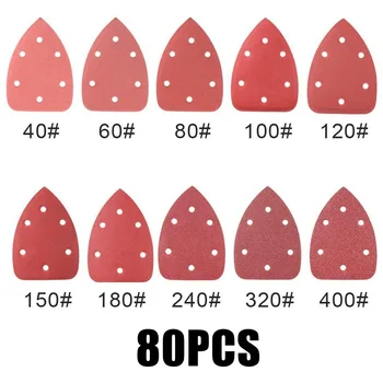 

80PCS Sanding Pads Discs Hook And Loop Triangle Sandpapers 140*140*90*6mm 40-400 Grits For Grinding