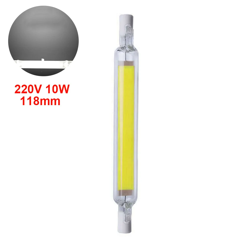 220V 118mm 10w R7S широкий луч лазера заменить маленький светодиодный лампы Яркий домашний COB затемнения 5W 10W галогенные лампы 110V 220V Стекло трубки легкий прочный - Испускаемый цвет: 220V 118mm 10w