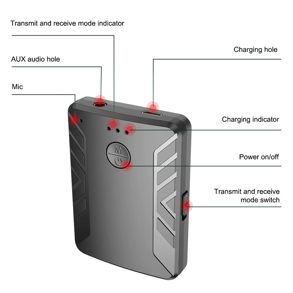 Bluetooth Adapter, Bluetooth Audio Receiver, Bluetooth Transceiver Adapter, Audio Adapter, Wireless Earphone Receiver Wireless Bluetooth 5.0 Receiver TV Transmitter for Headphones Connect Two Bluetooth Headsets Stero Audio RX With Microphone