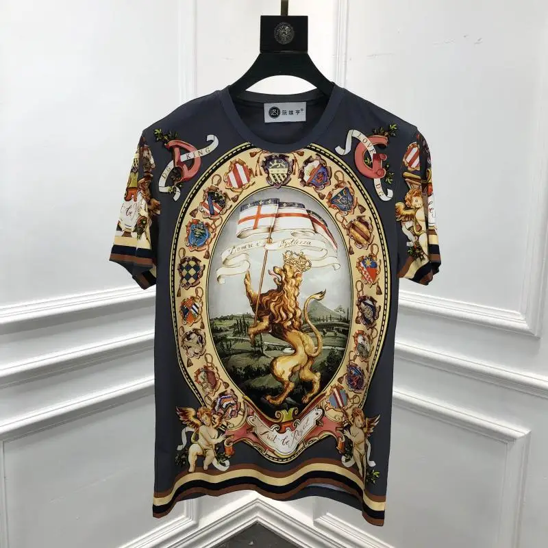 Зима осень 19fw Новое поступление Королевская корона лев цветочный принт известная хлопковая Футболка брендовая одежда для мужчин - Цвет: Серый