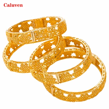 

4pcs Dubai Bangles for Women Indian Gold Bracelets&Bangles With Charm Arabic bangles h bracelet statement jewelry