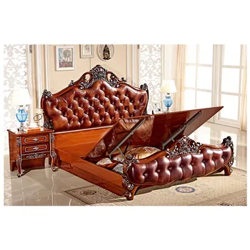 

Wooden classic dark grown bed with storage for home