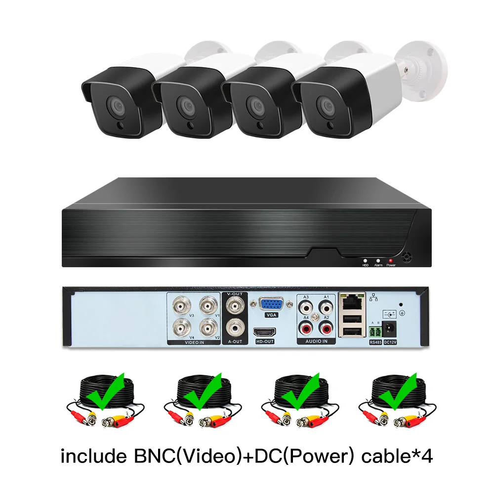 4ch 1080P AHD комплекты системы видеонаблюдения CCTV безопасности Гибридный DVR Открытый bulllet AHD камера видеонаблюдения P2P XMEYE 2MP комплекты - Цвет: with cable
