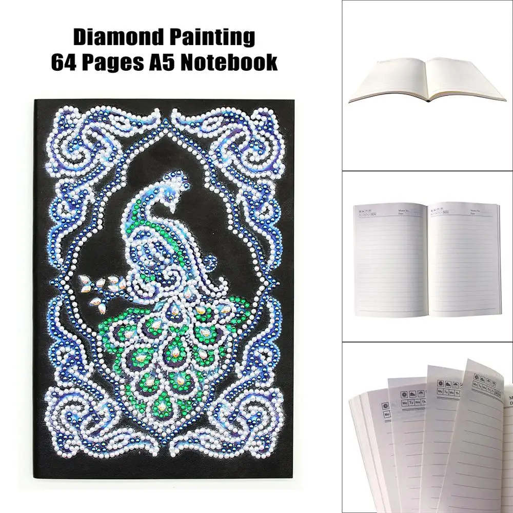 

YOGOTOP Full Custom Diy Diamond Painting A5 Notebook Peacock Animal 5d Special Shaped Round Embroidery Plan Diary Book 64 Pages