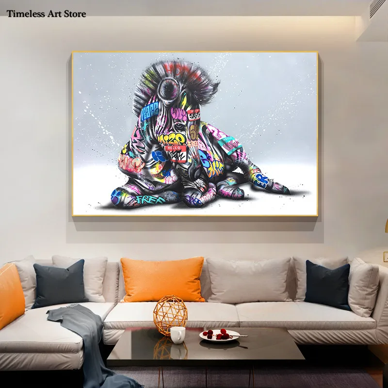 Современный красочный граффити живопись на холсте с изображением лошади Плакаты