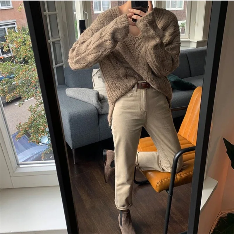 warm soft autumn winter women sweater v neck knitting tops korea style minimalist vintage sweater pullovers basic P650 warm soft autumn winter women sweater v neck knitting tops korea style minimalist vintage sweater pullovers basic P650