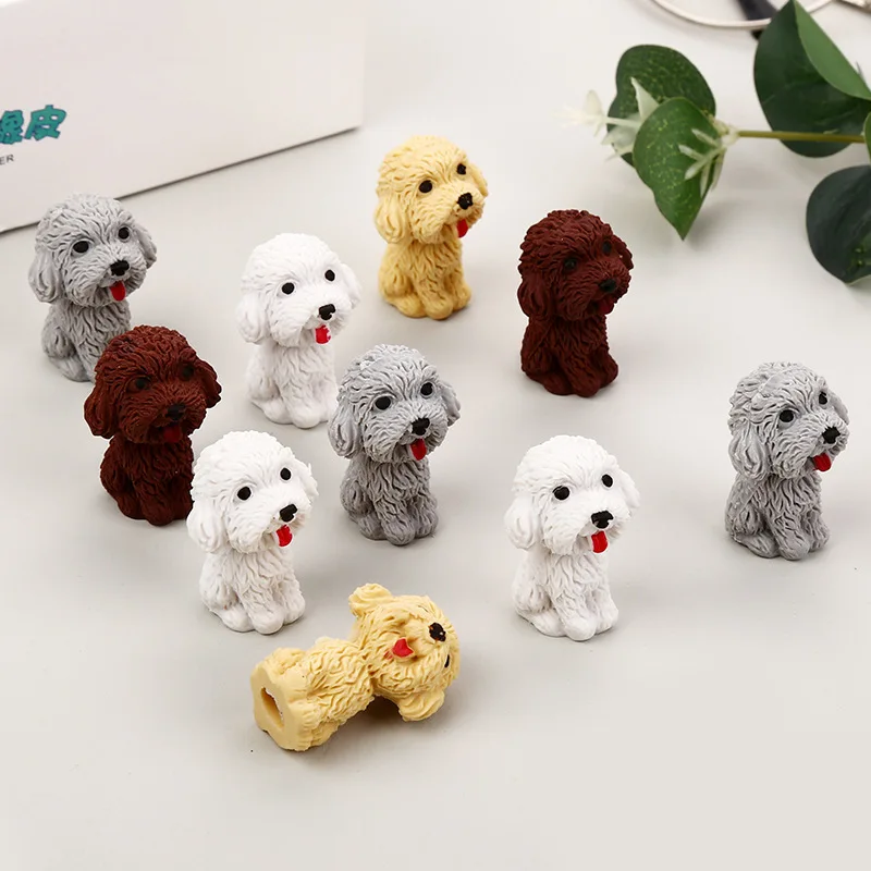 Pencil Eraser 30/20/10Pcs Creative Puppy Eraser Pencil Protective Cap Independent Packaging 3D Student Prize Rubber Stationery