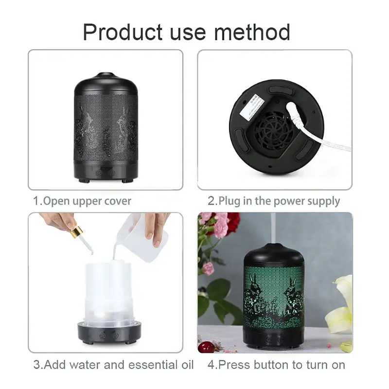 

100ml Aroma Humidifier with 7 Color LED Lights Essential Oil Diffuser Aromatherapy Spa Air Mist Purifier 4XFB