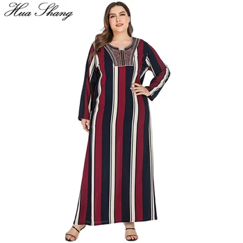 

Striped Muslim Dress Plus Size Women Summer Long Sleeve Loose Oversized Maxi Long Dress Tunic Kaftan Abaya Dubai Dresses