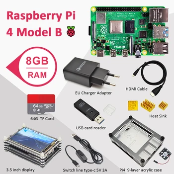 

Raspberry pi 4 8GB kit Ram Raspberry Pi 4 Model B PI 4B 8GB: +Heat Sink+Power Adapter+Case +HDMI Cable+raspberry pi 4 display