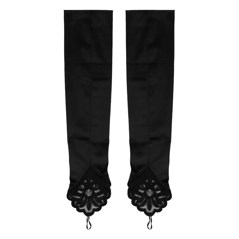 1 пара для женщин, свадебные атласные свадебные перчатки до локтя с длинным рукавом, Вечерние перчатки без пальцев - Цвет: Black