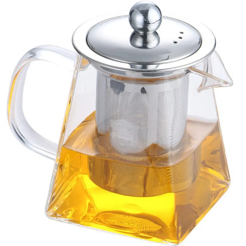 Термостойкое стекло, фильтр из нержавеющей стали, чайник, квадратный цветочный чайник, высокотемпературный стеклянный чайный набор