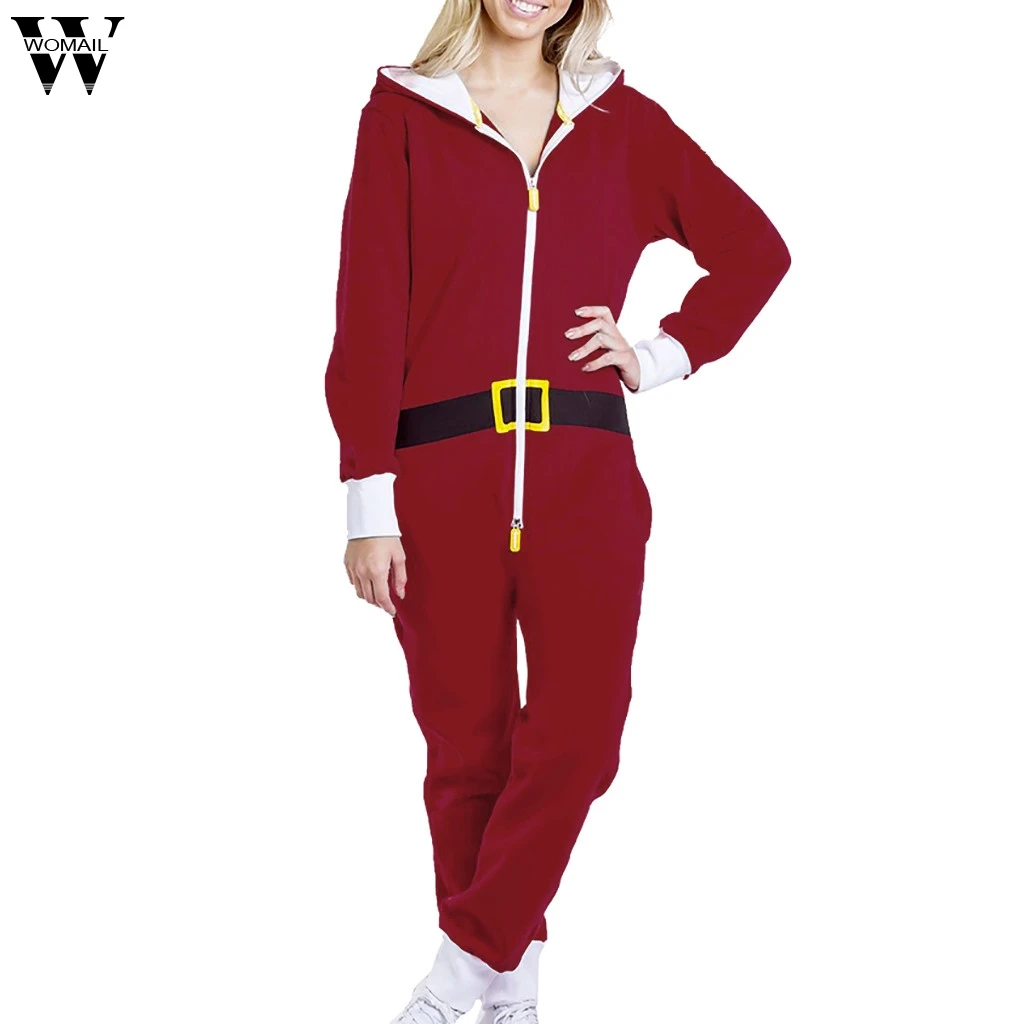 Womail, домашний комбинезон на Рождество, на молнии, с длинным рукавом, Повседневный, свободный, с капюшоном, комбинезон для женщин, комбинезоны, пижамы, одежда для сна, комбинезон