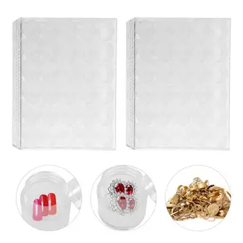 

Nail Art Decorations Clear Plastic Jewelry Bead Storage Rectangle Box 30 Small Round Container Jars 2pcs Rhinestones
