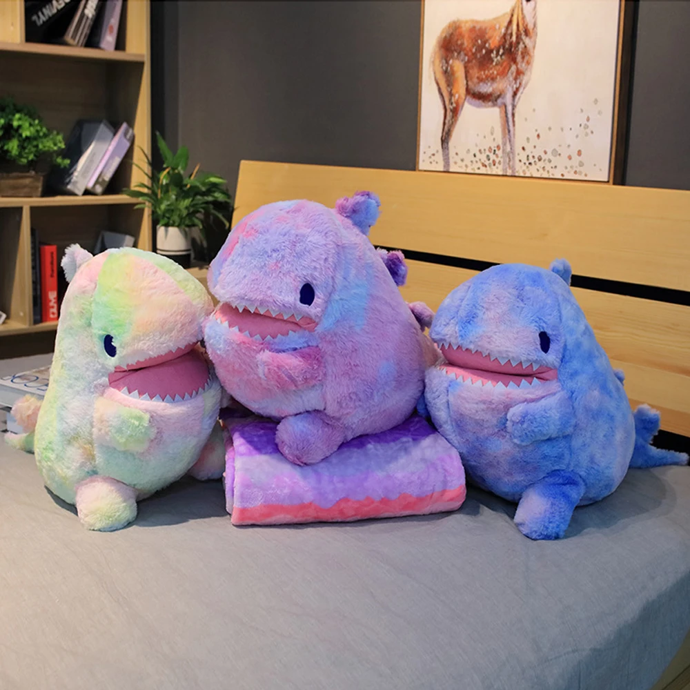 

60cm plush colorful dinosaur toy with blanket 2 in 1 throw pillow stuffed animal soft doll birthday gift for kids and girlfriend