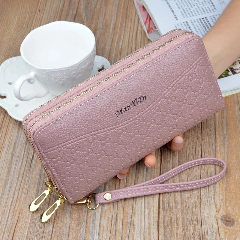 Cartera larga de lujo para mujer, billetera larga para teléfono móvil con Clip para tarjeta de crédito, bolso de mano con doble cremallera de gran capacidad, novedad de 2021