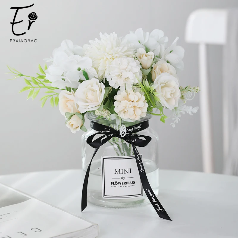 

Erxiaobao Hydrangea Silk Flower Ball Dandelion Artificial Flowers Rose Peony Bouquet Fake Wedding Flower Indoor Table Decoration