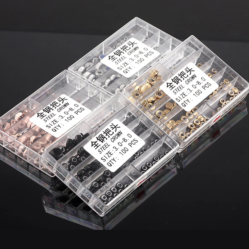 100PCS/set Quartz mechanical Watch Crowns Stainless Steel Watch Repair Tool Parts 3.0mm-8.0mm