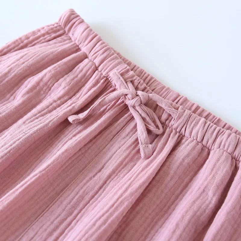 Japanese-style New Spring And Summer Women's Trousers 100% Cotton Crepe Cloth Large Size Color Tie Pants Casual Pants Home Pants