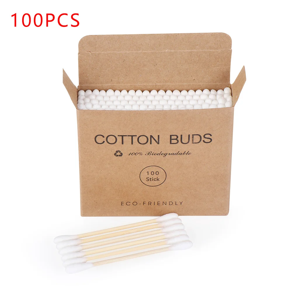 100Pcs 100/200/500 шт Двойная Головка ватные палочки деревянные палочки, красная объемная точка, парафиновый принтер gelli(Красота аппликатор для макияжа ватные палочки для носа, чистка ушей инструменты для здоровья - Цвет: 100Pcs