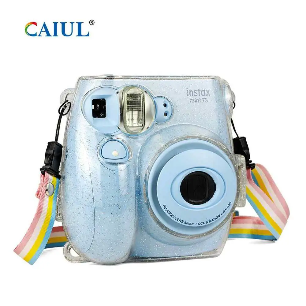 

CAIUL Instant Camera Bag for Fujifilm Instax Mini7s/7c Shiny Cover Transparent Crystal Shell with Colorful Shoulder Strap