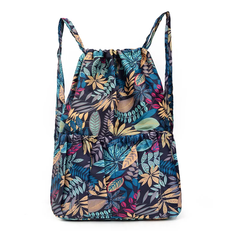 Mochila de nailon con cordón para mujer, de gran capacidad con estampado Floral morral, perfecto para compras y Fitness
