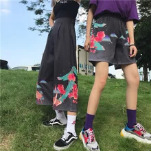 Винтажные Ukiyo в стиле Харадзюку, женские свободные широкие штаны, японские синицистские кимоно, шикарные штаны-шаровары для бега, штаны в стиле хип-хоп