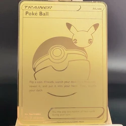 Cartes pokémon en métal doré, Pikachu anglais 25ème, Collection de cartes de jeu Anime Kawaii, cadeau de noël, jouets pour enfants 