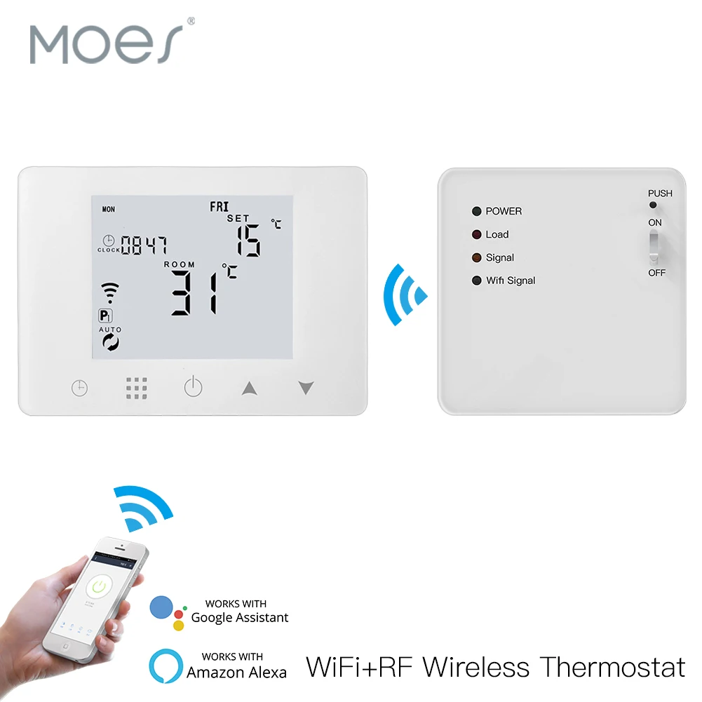 panel cepillado Touch Button retroiluminado programable con Alexa Google Home y tel/éfono APP-blanco termostato inteligente pantalla LCD Termostato WiFi para caldera de gas de pared