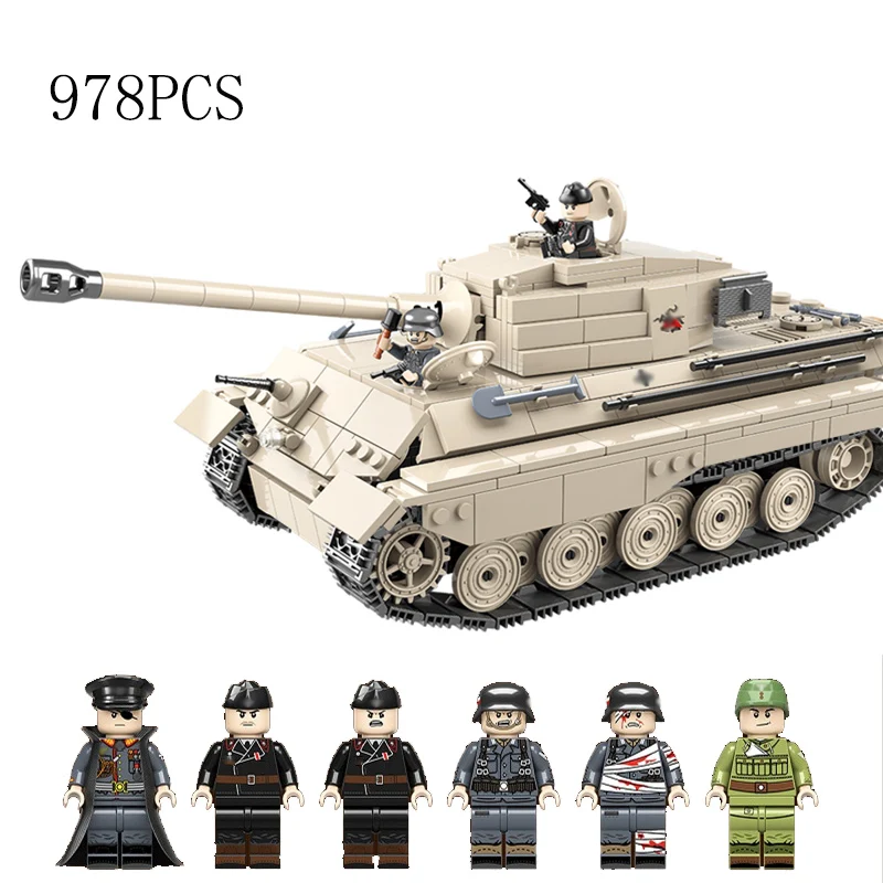 

978PCS Military Germany Tiger king tank Building Blocks Legoing Technic Military WW2 Tank Army Soldier Weapon parts Bricks Toys