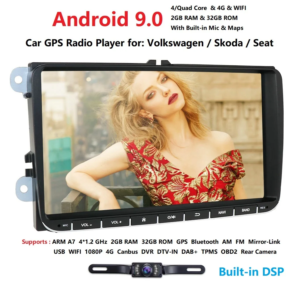 1080P для Android 9,0 Автомагнитола gps авто радио 2 Din USB для VW Skoda Octavia golf 5 6 touran passat T5 jetta polo Beetle Caddy