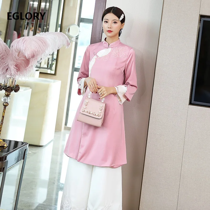 

XXL Coat Jackets 2020 Autumn Winter Fashionable Women Luxurious Embroidery 3/4 Sleeve Pocket Patchwork Vintage Tops Coat Female