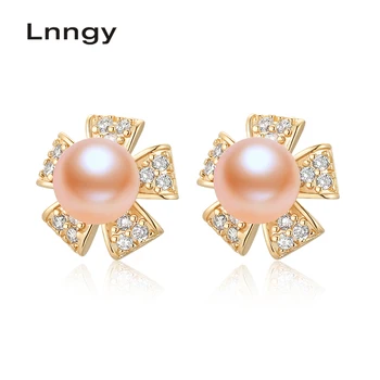 

Lnngy 14K Gold Filled 6.5-7mm Natural Cultured Freshwater Pearl Flower Stud Earrings Women Birthday Party Earrings Fine Jewelry