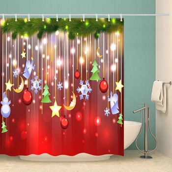 

1PC Christmas Shower Curtain Waterproof Sanitary Partition Bath Curtain With 12 Hooks Christmas Gift For Home Decor