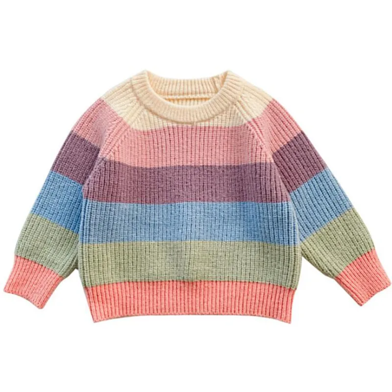 

DFXD 2020 Winter Kids Girl Rainbow Sweaters Korean Children Clothes Long Sleeve Knitted Pullover For 1-7Yrs Knit Warm Sweaters