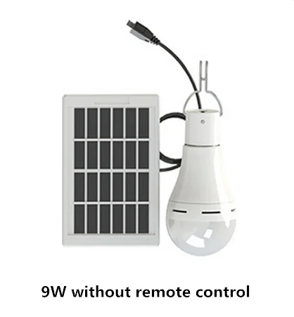 9W no remote Дистанционный светодиодный светильник на солнечной батарее, на открытом воздухе, 9 Вт, переносная лампочка, лампа, водонепроницаемая для наружного туризма/кемпинга, ужин, палатка, аварийный светильник - Испускаемый цвет: 9W no remote