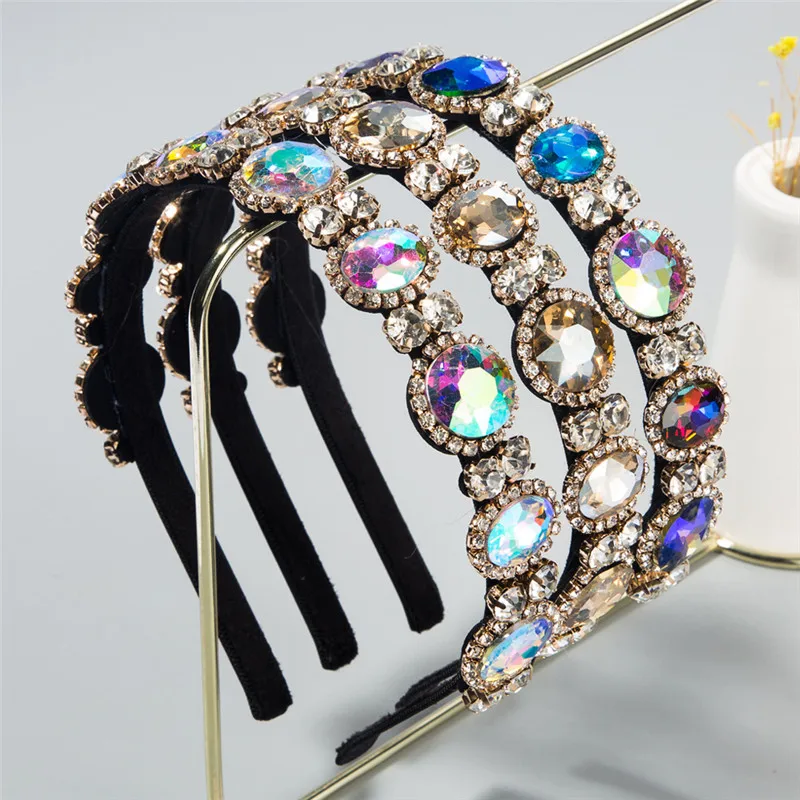 

2020 Fashion Luxury Baroque Sparkly Rhinestone Beaded Headbands Circular Crystal hairband Crystal Headband For Women Accessory
