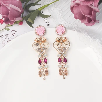 

MWSONYA New Korean Colorful Flower Love Heart Dangle Earrings for Women Girls Fashion Crystal Tassel Temperament Party Jewelry