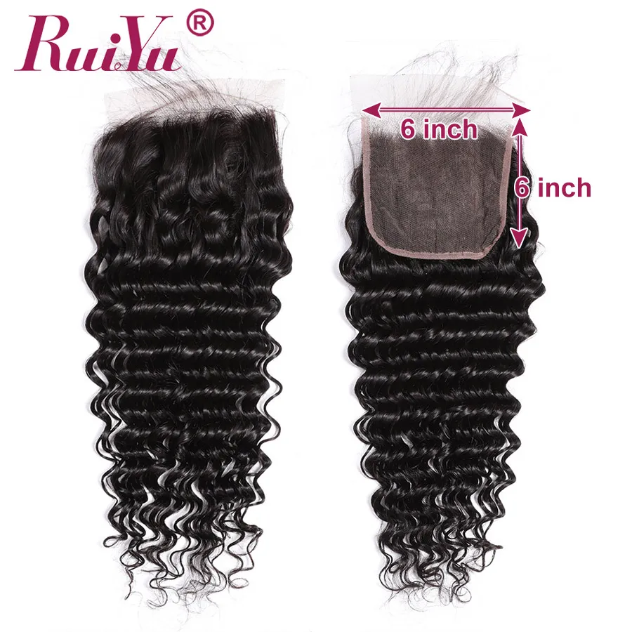

6x6 Deep Wave Lace Closure 150% Density Brazilian Remy Human Hair Lace Closure 6x6 RUIYU Hair 8-22 Inch Natural Color