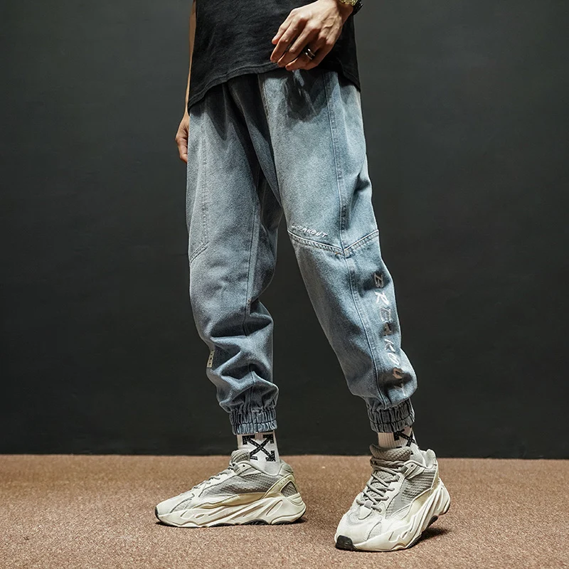 

Fashion Streetwear Men Jeans Loose Fit Light Blue Spliced Designer Denim Cargo Pants Hombre Japanese Designer Hip Hop Jeans Men