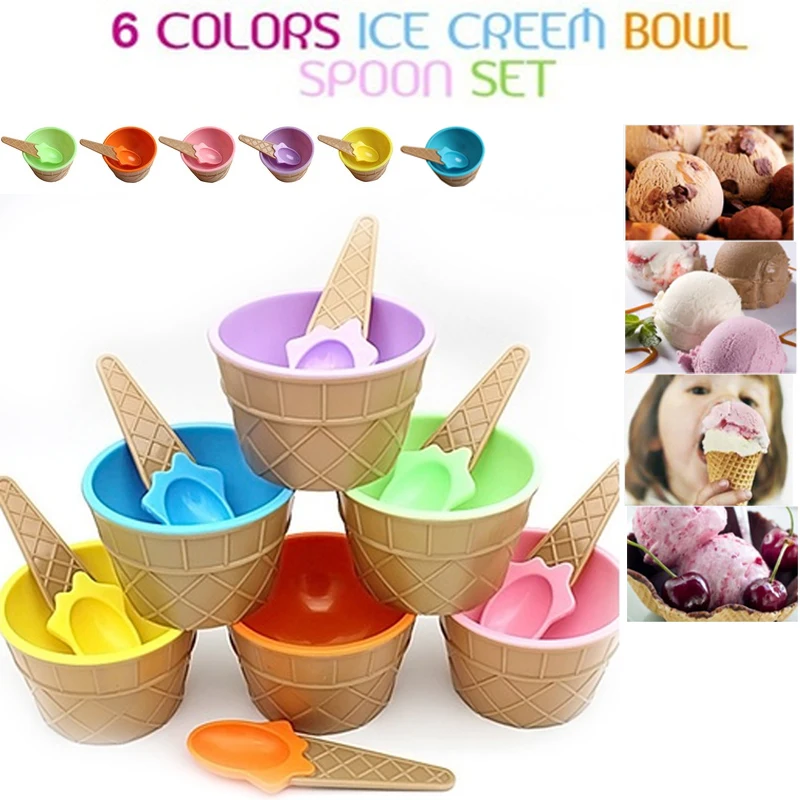Ice Cream Bowls Cup Couples With Spoon Gifts Dessert Set Sweet Plastic