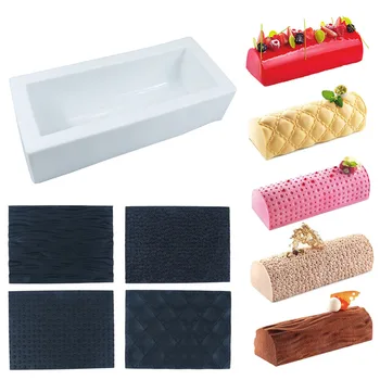 

5Pcs Wood Heart Shape Texture 3D Silicone Cake Mold baking mat Twinkie Buche Log Kit Dessert Bakeware silicone Cake baking Mold