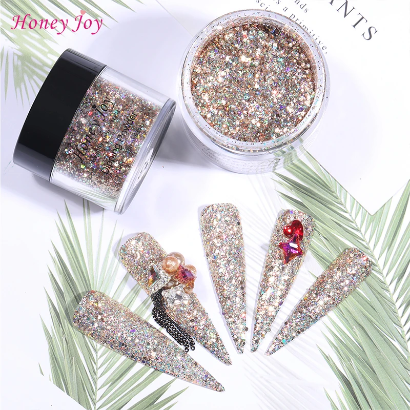 18g/28g/Box Holographic Iridescent Golden Shine Glitter Hexagon Sequins Paillette Dip Powder Long-lasting Nails No UV Light