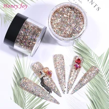 18g/28g/Box Holographic Iridescent Golden Shine Glitter Hexagon Sequins Paillette Dip Powder Long-lasting Nails No UV Light
