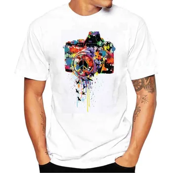 

Men's Colored Camera Printing T-shirt Plus Size New Short Sleeve O-neck Loose Tops Spring Summer Fashion Casual футболка YL5