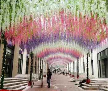 

Elegant white Artificial Silk Flower Wisteria Vine Rattan For Wedding Centerpieces Decorations Bouquet Garland Home decor