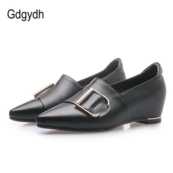 

Gdgydh Fashion Metal Decoration Pumps Women Pointed Toe Female Office Shoes Mid Heel Height Increasing Buckle Casual Shoes Red