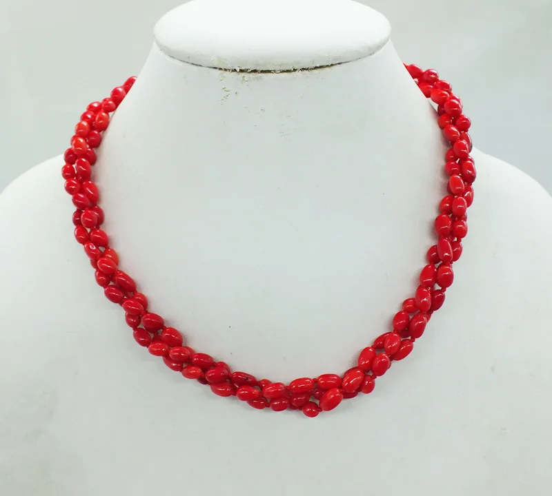3 пряди коралл, комбинация. Красивое ожерелье 17"